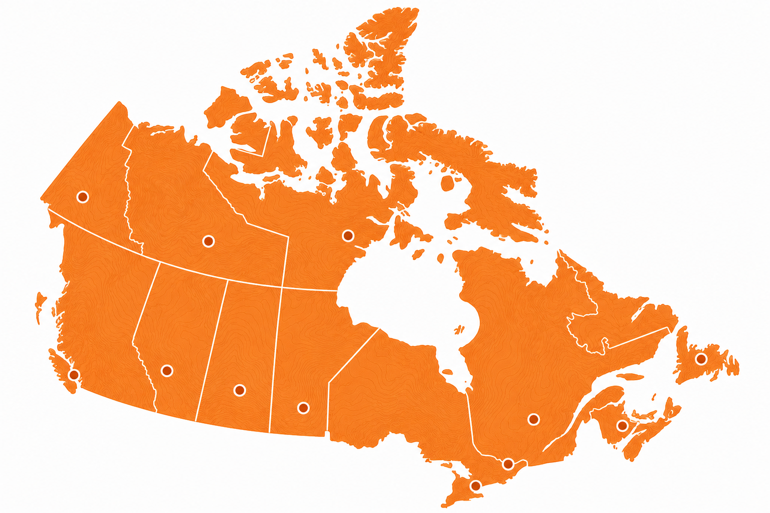 Map of Canada showing nationwide dealership coverage